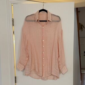 Light Pink Sheer Button-Up Linen Shirt